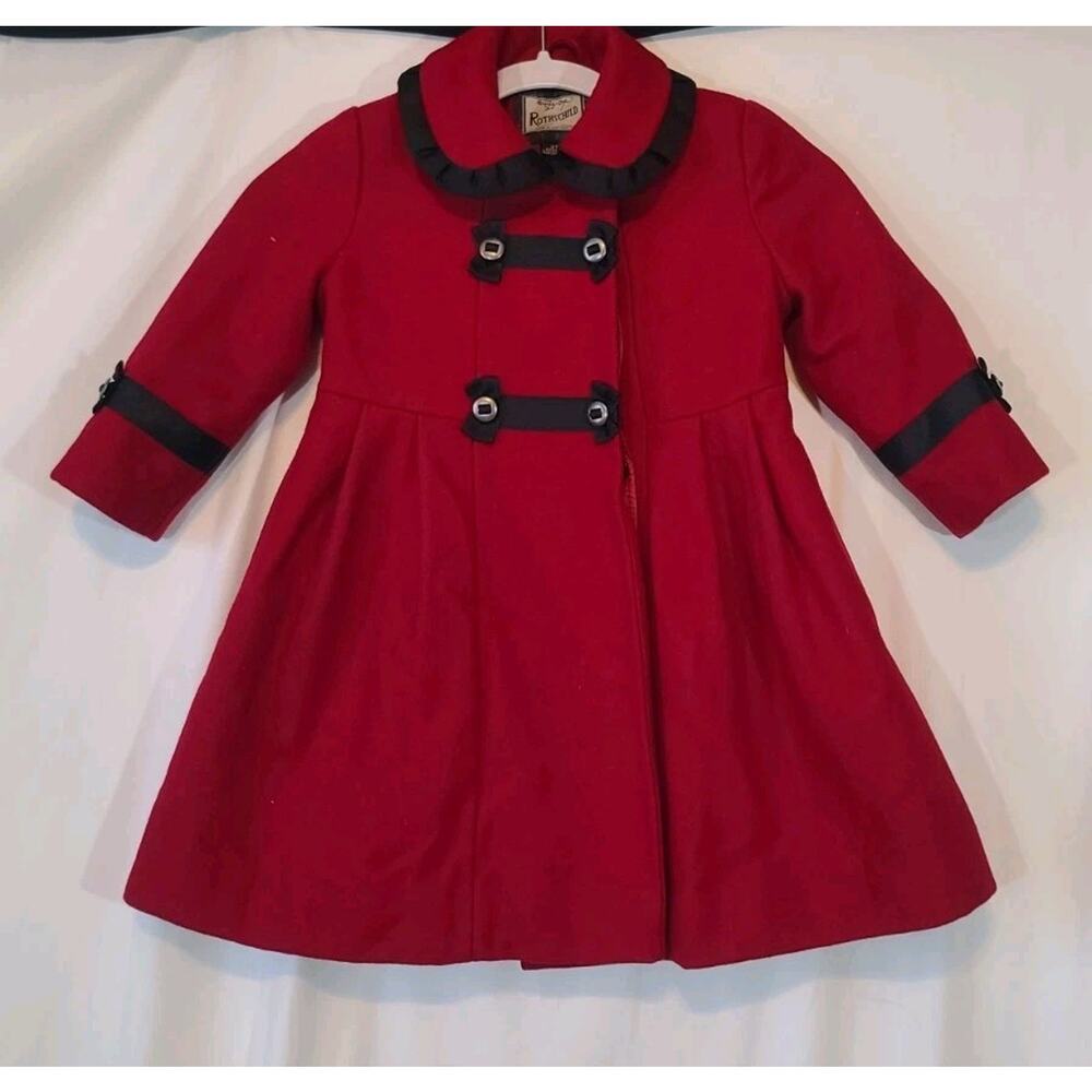 Vintage Rothschild Girls 90s Red Wool Dress Coat Jacket 3T